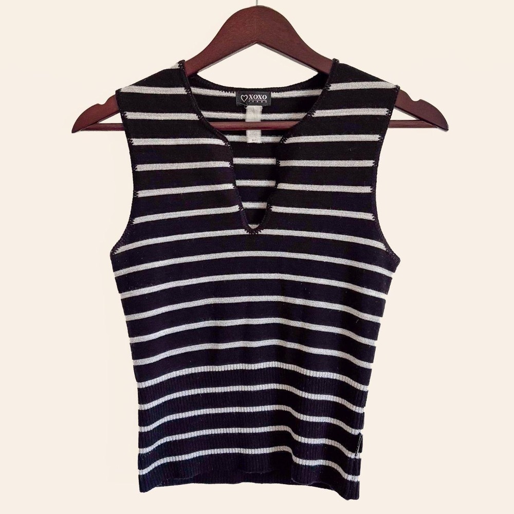 Black & Silver Striped Knit Tank